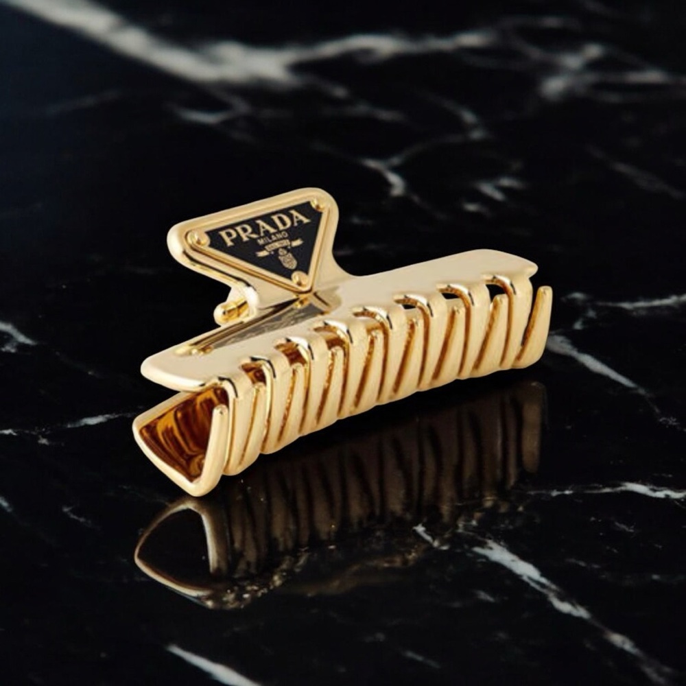 PRADA Gold Claw Hair Clip - Styling Clamp Elegant Triangle Logo Made In Italy - Picture 4 of 6